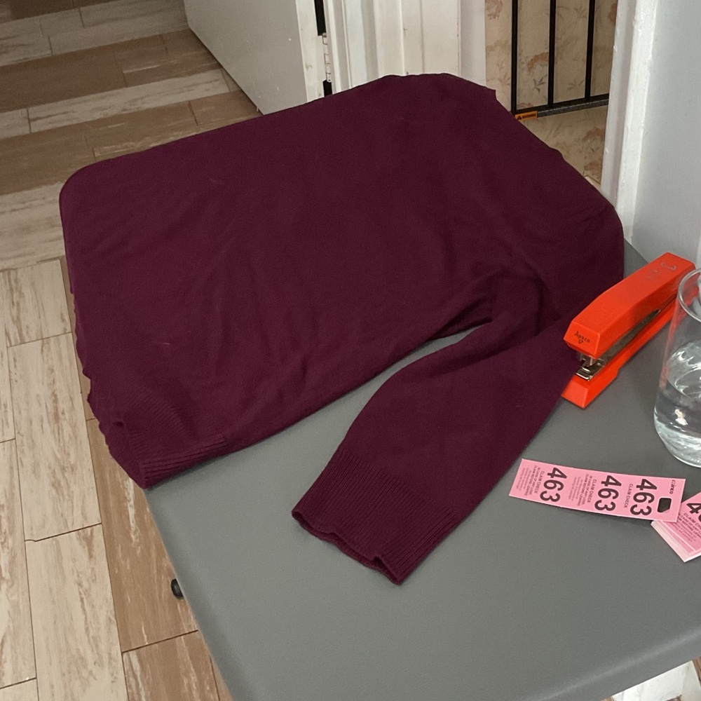 P463.  Plum Rhinestone Bow-Accent Cardigan - Picture 3 of 3